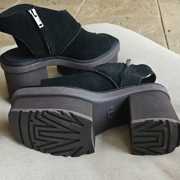 Ugg New Heights Platform Sandals Black Suede Zip Side, Sz: 10 NWT - Picture 8 of 9